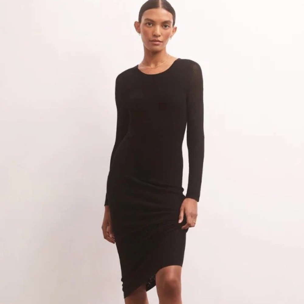 Aritzia Babaton Long Sleeve Black Midi Runched Bodycon  Whimsigoth Dress Small
